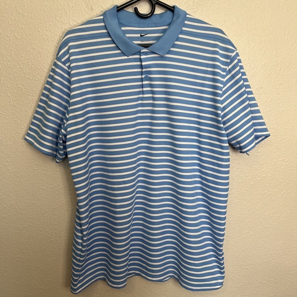 Nike Dri Fit Golf Polo Blue/White Stripe Size XL - Picture 1 of 9